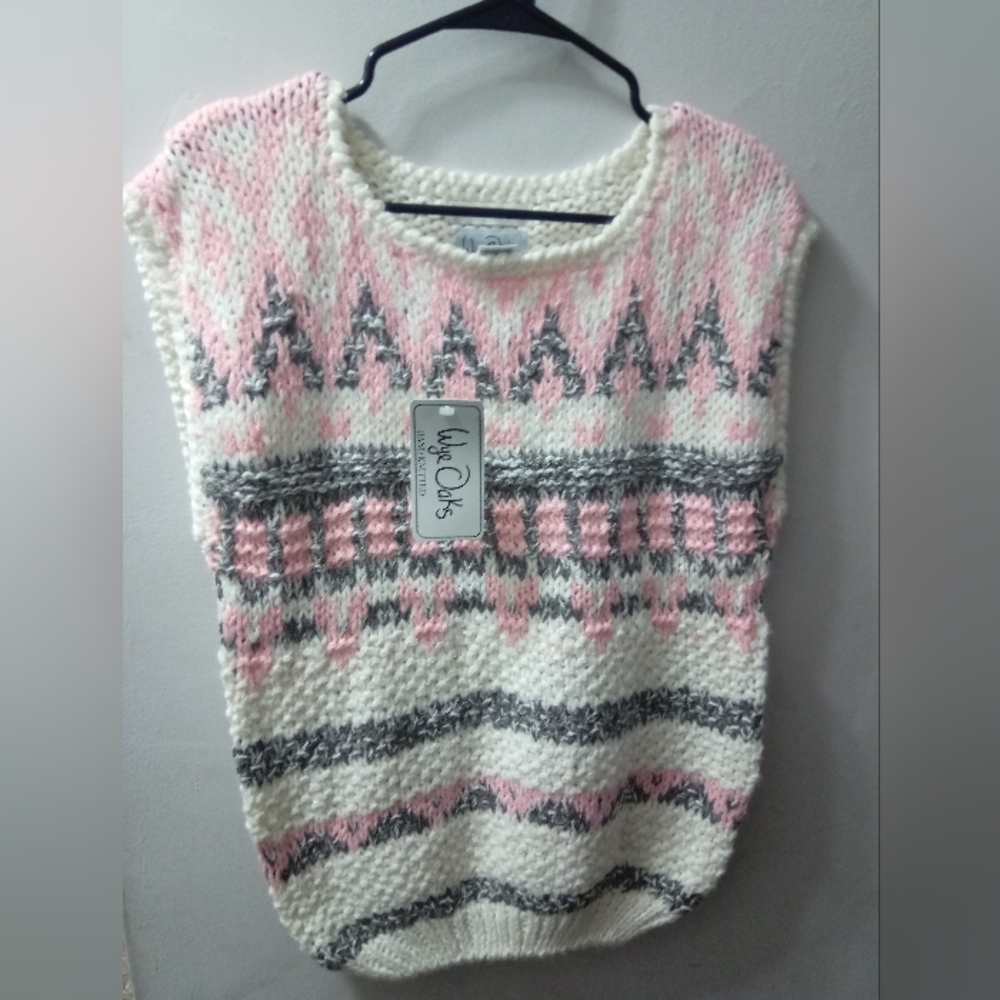 Vintage 1970's, Wye Oaks, Women's, Sweater Vest, Size L, Color Pink, White